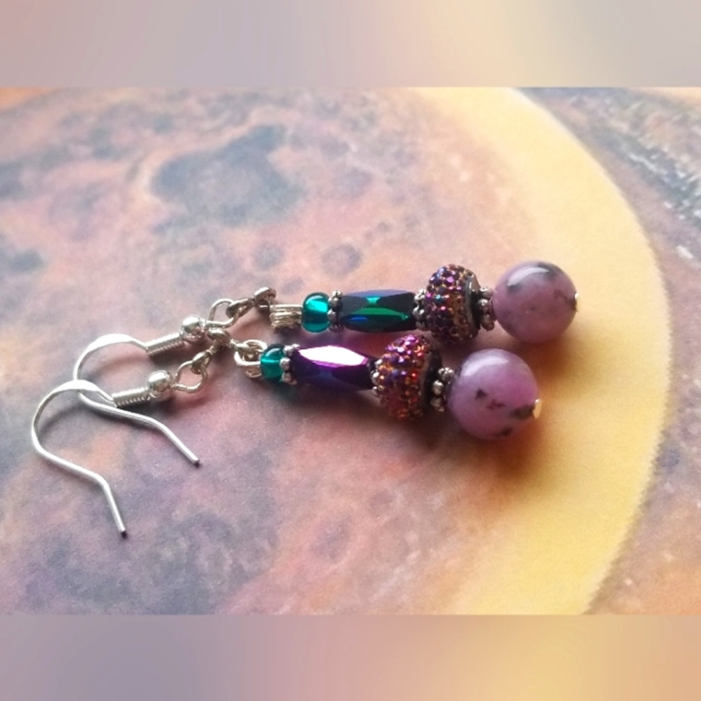 Hand-crafted Genuine Rhodonite (Yin/Yang) Earrings on 92.5 Sterling Silver Hooks